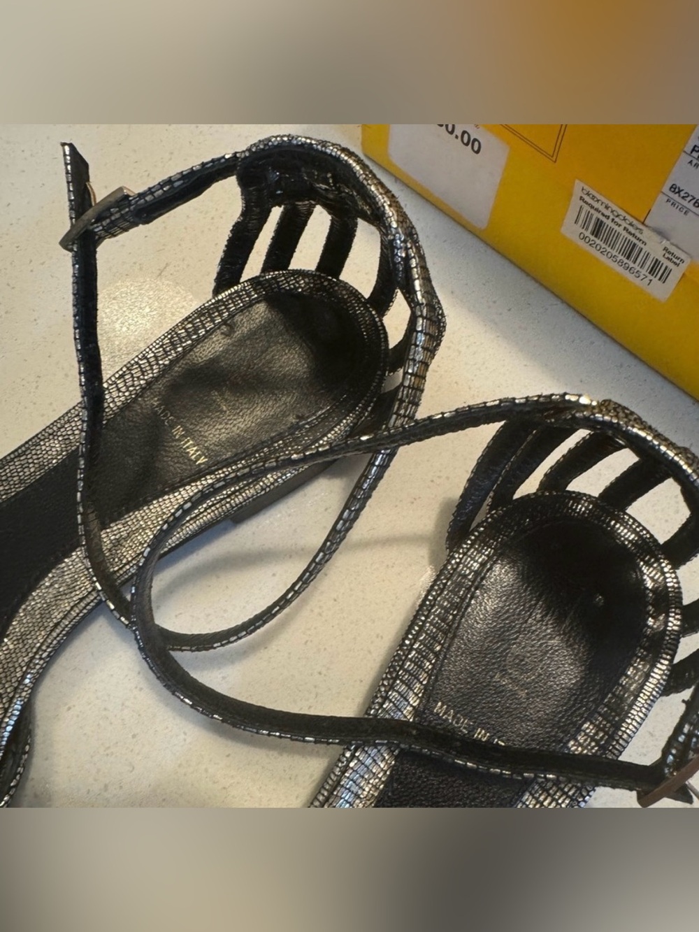 Fendi Black and Silver Woven Leather Ankle-Strap Sandals - Picture 5 of 9